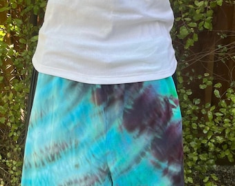 Women's Tie-Dye Capri Leggings – Ice Dyed Cotton Blend (Size L)