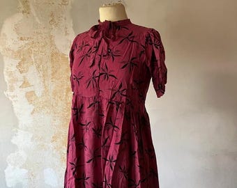 Original 30s 40s dress fuchsia wine red floral pattern