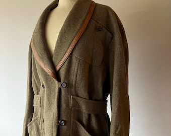 Vintage wool blazer with leather trim | British | Academia