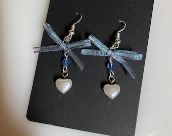 Ice Princess Earrings Ice Blue Bow Coquette Balletcore