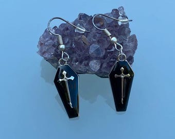 Gothic Coffin Earrings Black/Silver – Coffin Earrings