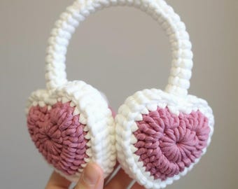 Crochet earmuffs pattern, heart shaped amigurumi earmuff pdf, diy cozy winter crochet accessory, handmade crochet gift tutorial