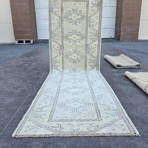 Cream Beige Runner Rug 3x9 ft,Minimal Tribal Pattern Rug, Neutral Hallway Rug, Long Narrow Carpet, Vintage Style Runner Kitchen Entryway Rug