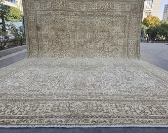 9x13 Oversized Rug, Large Vintage Wool Rug, Farmhouse Rug, Faded Rug, Neutral Vintage Rug, Natural Wool Rug, Muted Rug, Turkish Area Rug