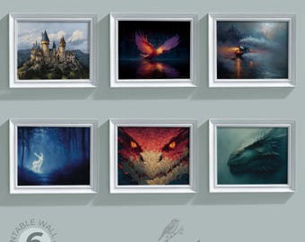 Moody Magical Fantasy Wall Art Set of 6 Prints, Gothic Castle, Enchanted Creatures, Fantasy Wizard Decor, Instant Digital Download Bundle 28