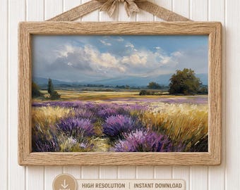 Lavender Field Provence Oil Painting Print French Countryside Farmhouse Wall Art Purple Landscape Lavender Lover Gift Digital Download 384
