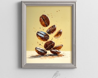 Kitchen Wall Art Coffee Bean Painting Watercolor Print Rustic Coffee Bar Wall Decor Poster Barista Lover Gift Printable Digital Download 484