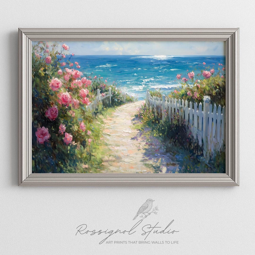 Vintage Summer Coastal Cottage Path With Flowers Printable Wall Art ...