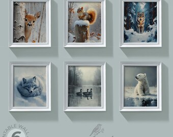 Woodland Christmas Wall Art Bundle: Set of 6 Rustic Animal Prints - Winter Forest Decor - Cozy Holiday Printables - Digital Download 2