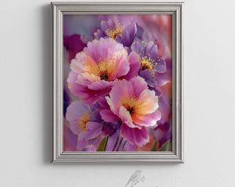 Peony Bloom Watercolor Print - Romantic Floral Decor, Vintage Cottagecore Art, Soft Feminine Wall Art, Printable Digital Download 674