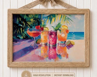 Cocktail Liebhaber Geschenk Tropical Beach Bar Ölgemälde Sommer Lebendige Bunte Margarita Tiki Wohnzimmer Wand Kunst Geschenk Digitaler Download 427