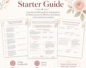 Intimacy Conversation Starter Guide, Couples Communication Worksheet, Low Desire Therapy Printable, Emotional Intimacy, Boundary Setting PDF