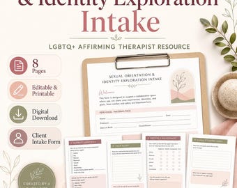 Sexual Orientation & Identity Exploration Intake | LGBTQ+ Affirming Therapy Form | Therapist Resource | Client Intake Worksheet | Digital
