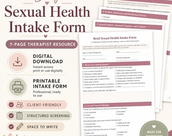 Brief Sexual Health Intake Form for Therapists | Sex Therapy Assessment | Printable Client Intake Form | Counseling Resource