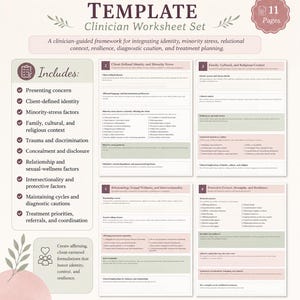 LGBTQ+ Affirming Case Conceptualization Template | 11-Page Therapist Worksheet, Clinical Assessment & Treatment Planning