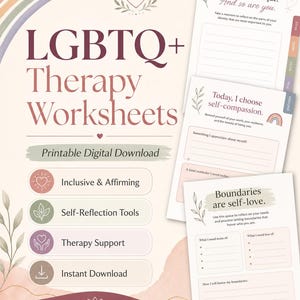 LGBTQ+ Therapy Worksheets | 15-Page Printable LGBTQ Workbook | Identity & Self-Reflection | Therapist Resource PDF