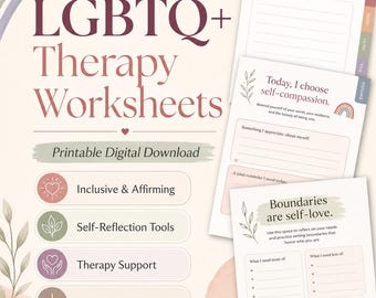 LGBTQ+ Therapy Worksheets | 15-Page Printable LGBTQ Workbook | Identity & Self-Reflection | Therapist Resource PDF