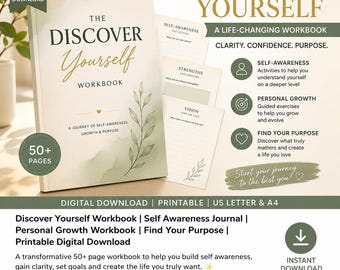 Discover Yourself Workbook | Self-Discovery Journal, Self-Reflection & Personal Growth Printable Workbook