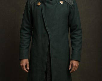 Handmade Wool Cosplay Coat: Green Villain Trench Coat Costume Dr. D outfit