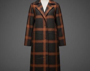 Vintage Plaid Wool Trench Coat | 1970s Checkered Overcoat