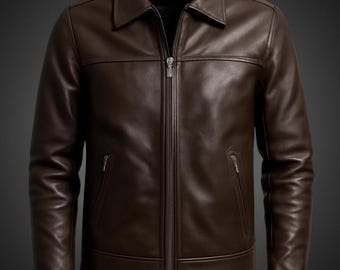 Men's Dark Brown Leather Jacket | Evergreen Biker Style Jacket By Storm Jackets
