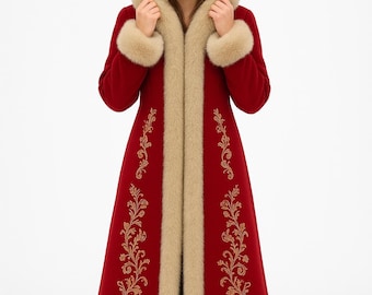 Luxury Red Winter Wool Coat With Fur Trim | Women's Trench Coat By Storm Jackets