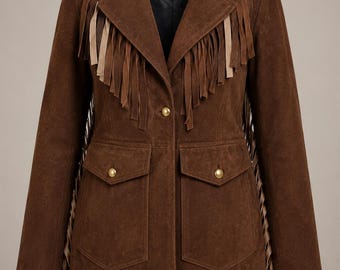 Women's Brown Suede Fringe Jacket | Western Cowboy Style Coat | Vintage Outerwear |Western Fashion