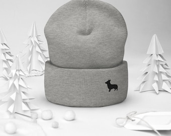 Embroidered Black Corgi Beanie | Minimalist Dog Lover Winter Hat