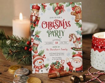 Christmas Party Invitation Template, Editable Canva Holiday Party Invite, Christmas Dinner Invitation, Instant Download