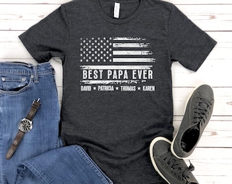 Kundenspezifisches Papa USA-Flaggen-T-Shirt | Personalisierte Kinder Namen Opa Tee