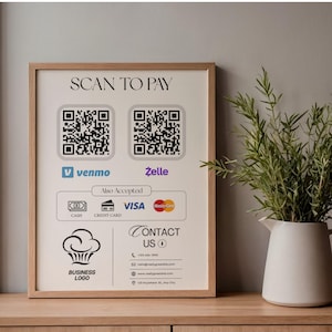 Editable Scan to Pay Sign, QR Code Payment Template, Venmo Cash App Zelle Sign, Small Business Display, Canva Instant Download