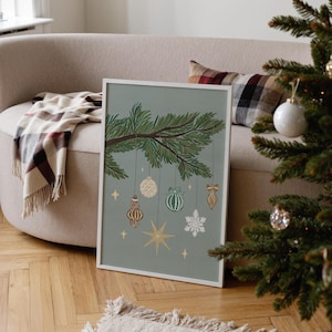Christmas Ornaments Wall Art, Seasonal Home Decor, Scandinavian Hanging Ornaments Print (Digital download)