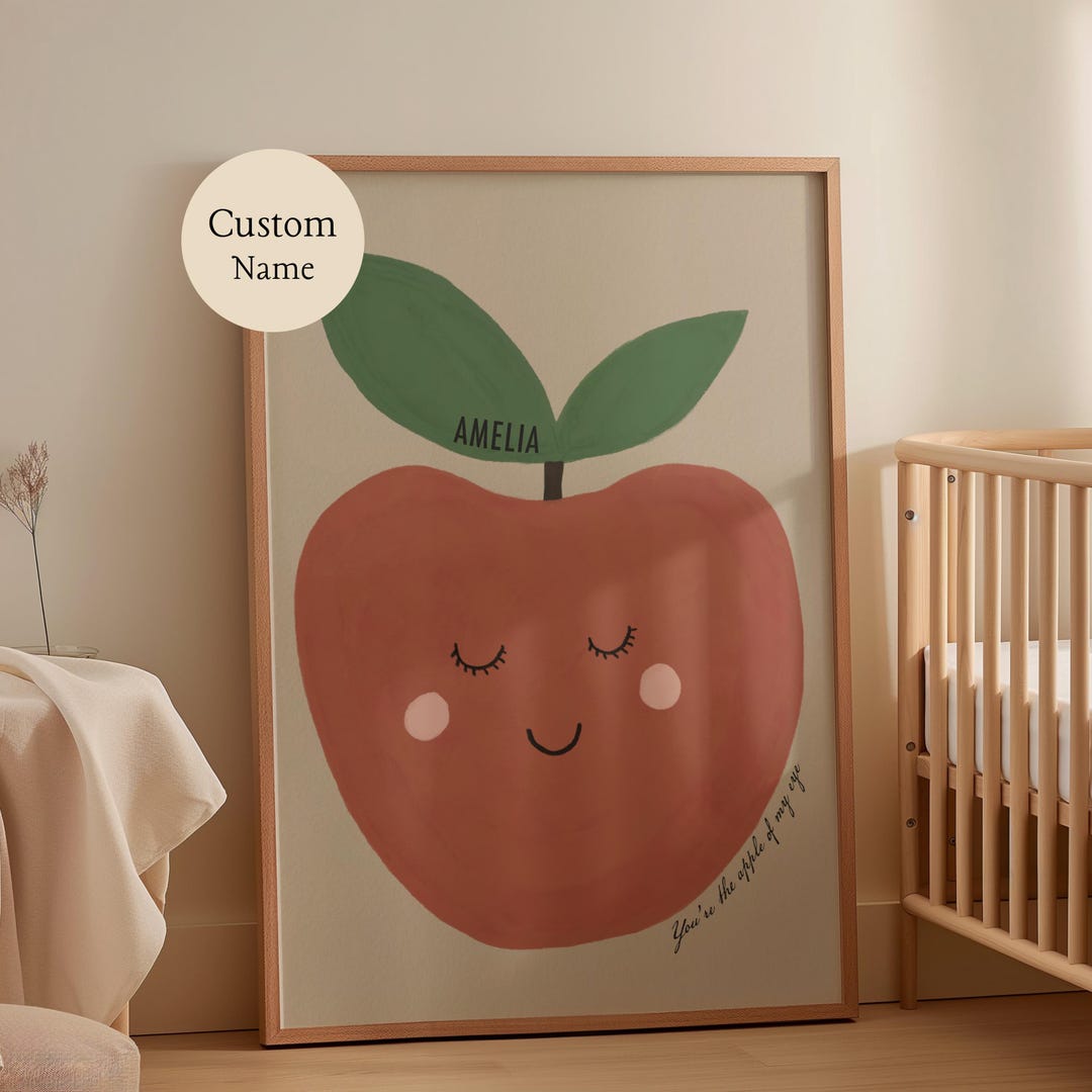 Personalized Hand Drawn Apple Name Sign, Custom Baby Nursery Decor ...