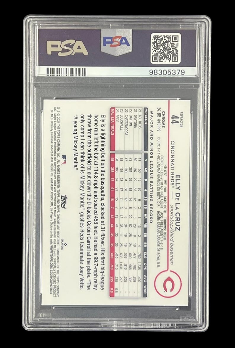Graded Elly De La Cruz 2024 Topps Chrome Refractor #44 | Rookie Card | PSA 9 | Cincinnati Reds | See Scans 画像 3