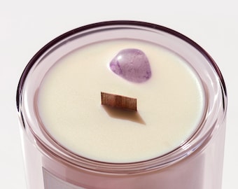 Lavender Candle with Amethyst Crystal: All Natural Coconut Soy + Essential Oils for Sleep & Relaxation