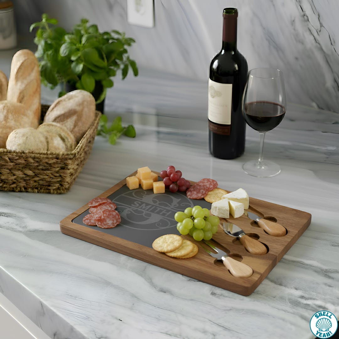 Custom Engraved Charcuterie Board Acacia Wood With Slate Insert Serving ...