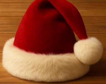 Gorro de Papá Noel rojo de lujo: gorro navideño largo con ribete de piel sintética