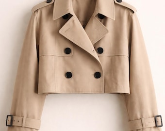 Gabardina corta beige/Chaqueta corta clásica de algodón