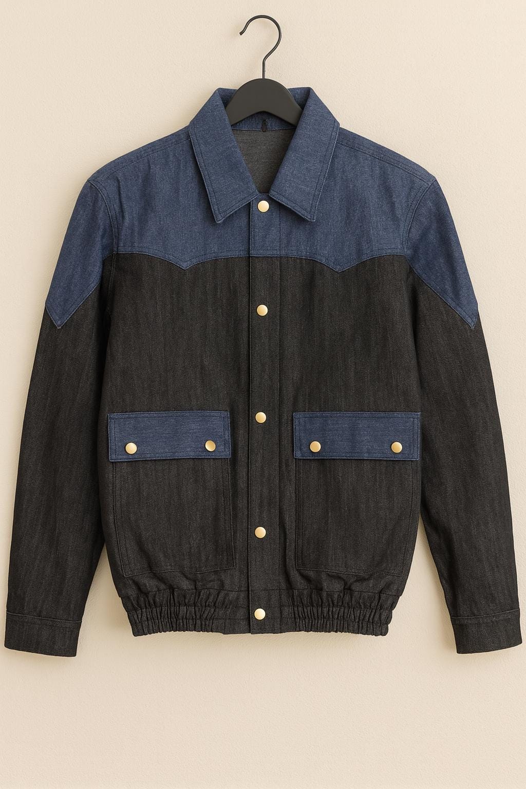 Black Blue Color Denim Jacket Supreme 2-Tone Paneled Denim Jacket