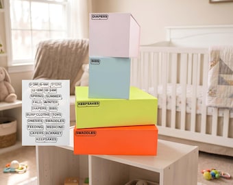 Baby Stuff Organizer Bundle - 4 boxes (2 small 2 large) and a FREE baby labels! - Save 20%