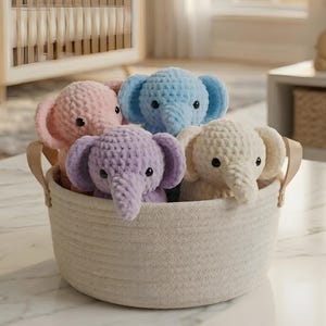 Elefantvirkmönster PDF - Mini Amigurumi Elefanthandledning - Låg sömnadsmjukisleksak - Safari Barnkammardekor - Elefantnyckelringsmönster