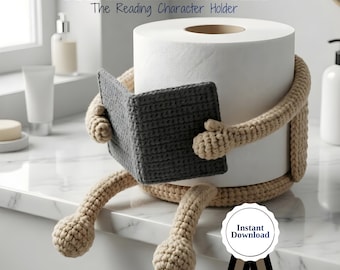 Crochet Toilet Paper Holder Pattern, Reading Character Amigurumi PDF (Instant Download)