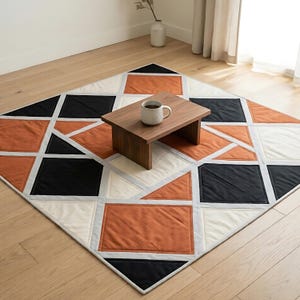 Moderne Glasmalerei Quilt Pattern PDF - Geometrische Decke, Terrakotta Quilt Design, Anfängerfreundliches Schnittmuster, Instant Download