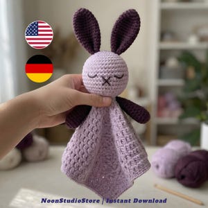 Patrón de ganchillo PDF para conejito de apego (inglés y alemán), manta de seguridad para bebé, conejito amigurumi, apto para principiantes, instrucciones de ganchillo