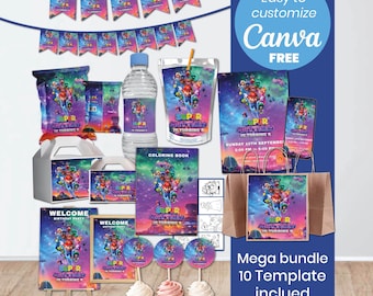 Super Mario Galaxy Birthday Bundle | Party Decor Kit | Party Favors | Mega Pack Decorations | Canva Editable Template | Instant Access