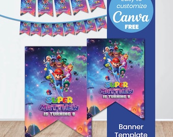 Super Mario Galaxy Birthday Banner, Editable Space Party Garland (Digital Download)