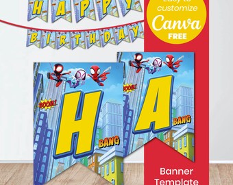 Spidey Birthday Banner Template | Spidey and His Amazing Friends Canva Banner | Editable Superhero Party Decorations | Instant Download