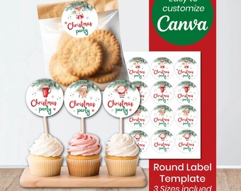 Christmas Round Labels | Cupcake Toppers | Holiday Stickers | Santa Party Printable | Instant Download