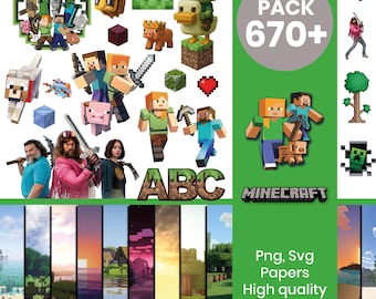 Minecraft Clipart Bundle | Game Characters, Blocks, Tools (Digital Download)