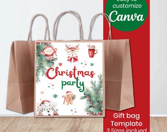 Christmas Gift Bag Tags | Holiday Thank You Tags | Santa Party Favor | Printable Canva Template | Instant Download